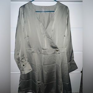 H&M Satin Olive Green Wrap Dress